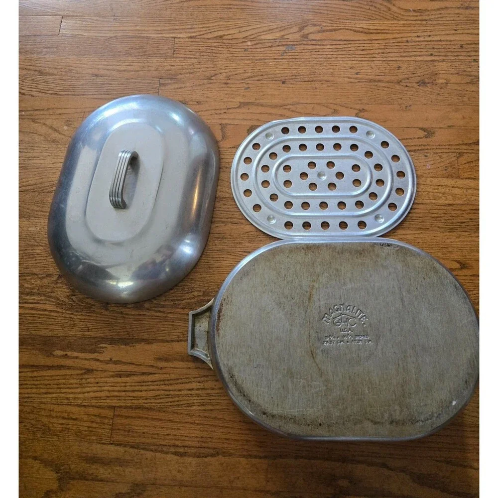 Vtg Large Magnalite GHC Dutch Oven Roasting Pan Lid & Tray 19 9/16 x 18 5/8 USA